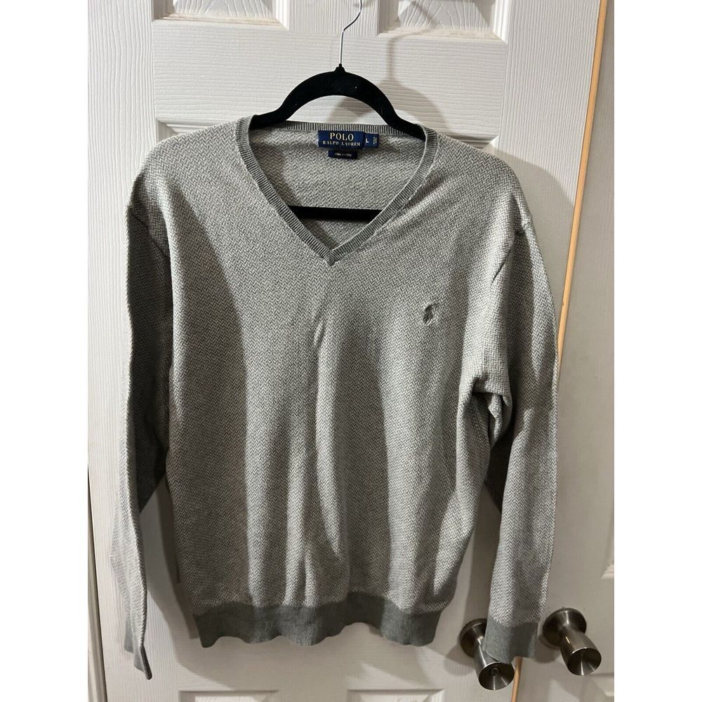 Polo Ralph Lauren Men's  Sweater 100% Pima Cotton‎ Gray Men's Sz Large
